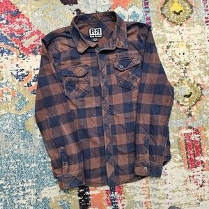 Rock Revival Men's Large Plaid L/S Shirt Button Down Flap Pockets Blue Orange